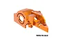 An orange anodized aluminium integrated motor base for RC cars by GPM Racing, featuring a precision-machined design with mounting holes.
