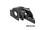 A black GPM Racing aluminium integrated motor base for RC cars, featuring a circular motor mount with cooling holes and 7075-T6 aluminium branding.