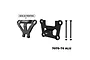 GPM Racing black aluminium front bulkhead and bumper mount brace set for RC cars, including two metal plates, two long screws, and two nuts.