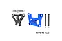 GPM Racing blue and black aluminium front bulkhead and bumper mount brace set for RC cars, including screws and nuts.