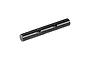 A black carbon steel transmission input shaft for an RC car, featuring two circular indentations along its length, isolated on a white background.