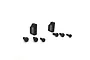 Two black aluminium Reefs RC mini servo mounting tabs with six matching black screws on a white background.