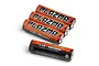 Four HPI Plazma 1.5V AA alkaline batteries arranged on a white background.