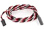A 900mm twisted extension lead with black, red, and white wires and black Futaba J connectors at both ends.