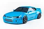 A light blue MST RMX 2.5 Nissan S15RB RC drift car on a white background, featuring wide-body styling and black wheels.