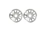 Two silver aluminium wheel centre faces for Traxxas Pro Scale wheels, shown side-by-side against a white background.