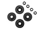 Traxxas Pro Scale 17mm wheel adapters and matching nuts, shown as a set of four black circular adapters and four matching hex nuts.