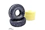 Two black Reefs RC 1.9 inch Sabre crawler tyres stacked with two yellow foam inserts on a white background.