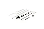 Losi DBXL radio tray linkage set including metal rods, plastic servo horn, collars, springs, and small screws.