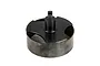 A black metal RC clutch bell with a central shaft, isolated on a white background.