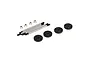 Losi RC shock shaft and piston set including four metal shafts, four small metal nuts, and four black plastic pistons.