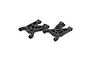 Two black molded plastic front suspension arms for a Losi RC vehicle, shown from an angled top-down perspective.