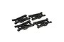 A set of four black plastic suspension arms for a Losi DBXL RC vehicle, arranged on a white background.