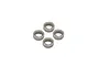 Four small metal shielded ball bearings arranged in a diamond pattern on a white background.