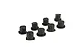 A set of eight black plastic hinge pin brace inserts for a Losi DBXL RC car, arranged on a white background.