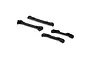 Four black plastic Losi hinge pin brace covers arranged on a white background.