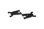 Two black plastic front suspension arms for the Losi 5IVE-T RC vehicle, shown from an angled perspective against a white background.