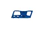 A blue anodized aluminium motor mount for an RC car, shown from a side profile against a white background.