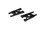 Two black plastic rear suspension arms for a Losi 5IVE-T RC vehicle, shown from an angled top-down perspective on a white background.