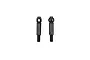 Two black metal DCV stub axles for RC cars, shown side-by-side against a white background.