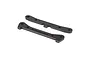 Two black anodized aluminium RC car hinge pin braces shown from an elevated angle against a white background.