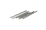 A set of six silver metal hinge pins for an RC vehicle, arranged in a loose cluster on a white background.