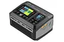 SkyRC D750 Mix dual port AC/DC smart charger with two digital displays showing battery charging status and power supply settings.