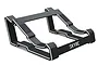 A black SkyRC aluminium charger stand viewed from a high angle, featuring a sleek, angled design with white edge accents and rubber grip pads.