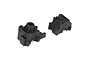 Two black plastic Losi front transmission case halves isolated on a white background.