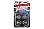 DDA Collectables 1/24 scale 5-spoke low profile chrome wheel set in blister packaging with a Union Jack background.