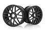 Two black Rovan 5-inch RC car rims with a multi-spoke design, shown against a white background.