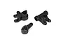 Three black plastic RC car steering components, including bellcrank and servo saver parts, isolated on a white background.