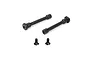 Two black metal steering posts and two matching flat-head screws for an RC car.