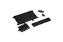A set of black plastic Losi radio box covers and related components for an RC vehicle, arranged on a white background.