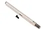 A silver metal RC shock shaft and a small black screw on a white background.