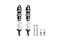 Two black GPM Racing aluminium RC rear shock absorbers with silver springs and included mounting hardware on a white background.