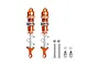 Two orange GPM Racing aluminium RC rear shock absorbers with silver springs and included mounting hardware on a white background.