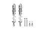 Two grey silver GPM aluminium RC shock absorbers with mounting hardware on a white background.