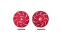 Two red anodized aluminium brake disc style wheel hex adapters with +2mm offset and two metal drive pins.