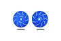 Two blue anodized aluminium brake disc wheel hex adapters with +2mm offset and two metal pins on a white background.