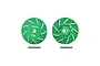 Two green aluminium GPM brake disc wheel hex adapters with +2mm offset, shown from front and back views with two metal pins.