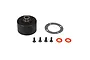 Losi differential case with included gasket, four small screws, and two red O-rings on a white background.