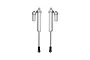 Two silver aluminium RC shock absorbers with piggyback reservoirs, featuring black rod ends, isolated on a white background.