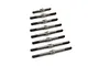 A set of eight silver-coloured metal RC turnbuckles of varying lengths arranged in a row on a white background.