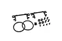 A set of black aluminium RC battery holder parts including two brackets, two rubber O-rings, thumb nuts, and various screws on a white background.