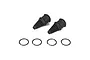 Two black rubber CV joint boots and four small metal retaining clips arranged on a white background.