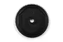 A black Delrin 77T spur gear for RC cars, featuring a central mounting hole and molded 77T text on the face.