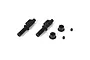 Two black metal brake cams, two bushings, and two small grub screws for Losi RC vehicles.