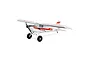 E-Flite Night Timber X 1.2m RC plane in white with red and black trim, featuring large tundra-style wheels and a high-wing design.