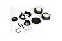 Losi RC air filter and mount set including foam filter elements, plastic housing parts, screws, clips, and small metal bushings on a white background.